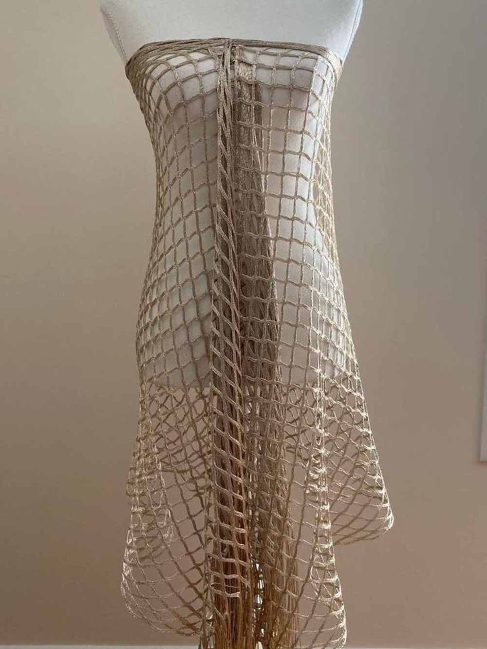 Beige Crochet Mesh Strapless scarf